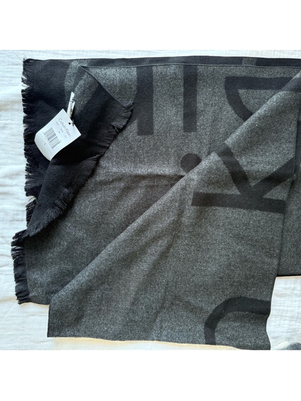 Calvin Klein Two-Tone Gray and Black Logo Scarf